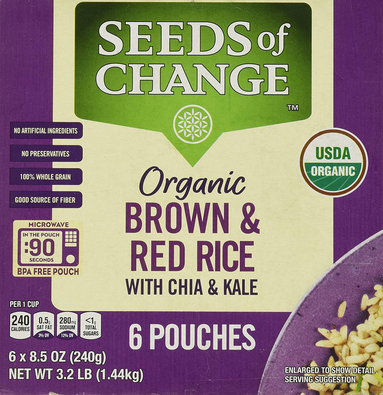Seeds of Change Brown & Red Rice w/ Chia & Kale, 8.5 Ounce, 6 Count