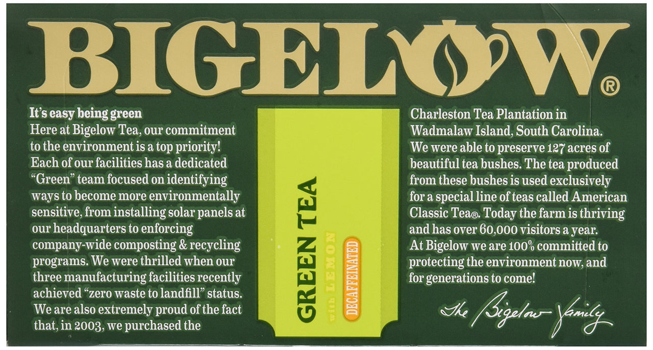 Bigelow Tea Green Tea with Lemon, Decaf, 20 ct
