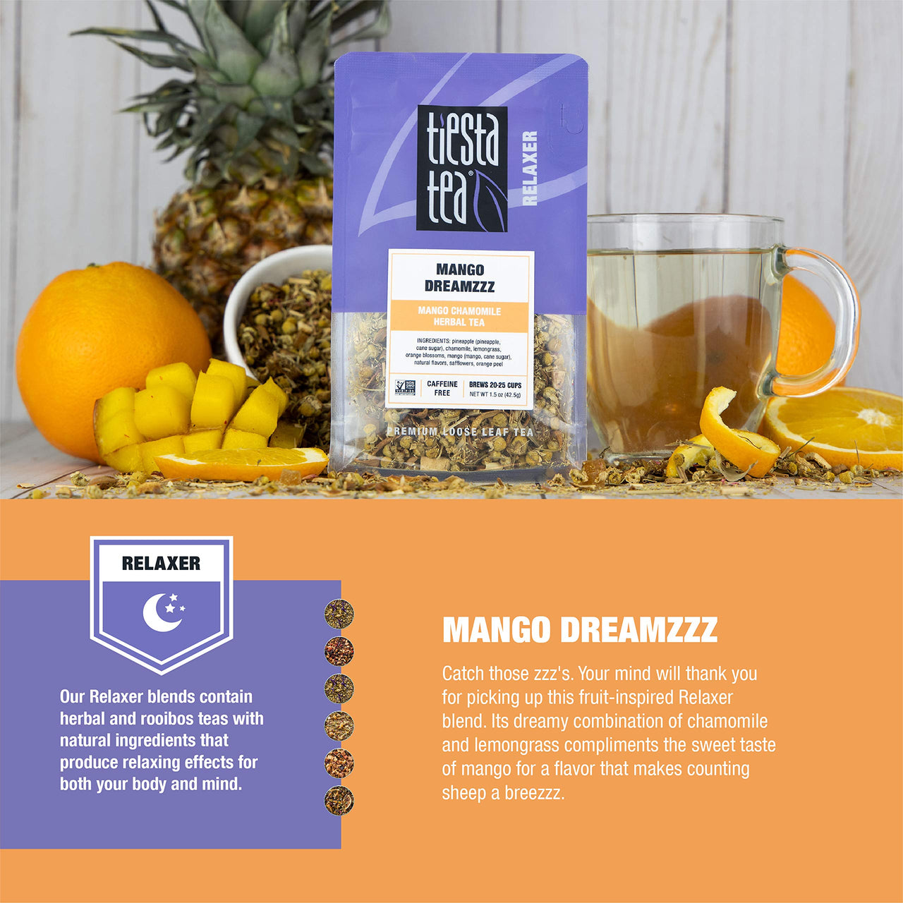Tiesta Tea - Mango Dreamzzz, Loose Leaf Mango Chamomile Herbal Tea, Non-Caffeinated, Hot & Ice Tea, 12 oz Bulk Bag - 200 Cups, Natural Flavored, Calming, Herbal Tea Loose Leaf