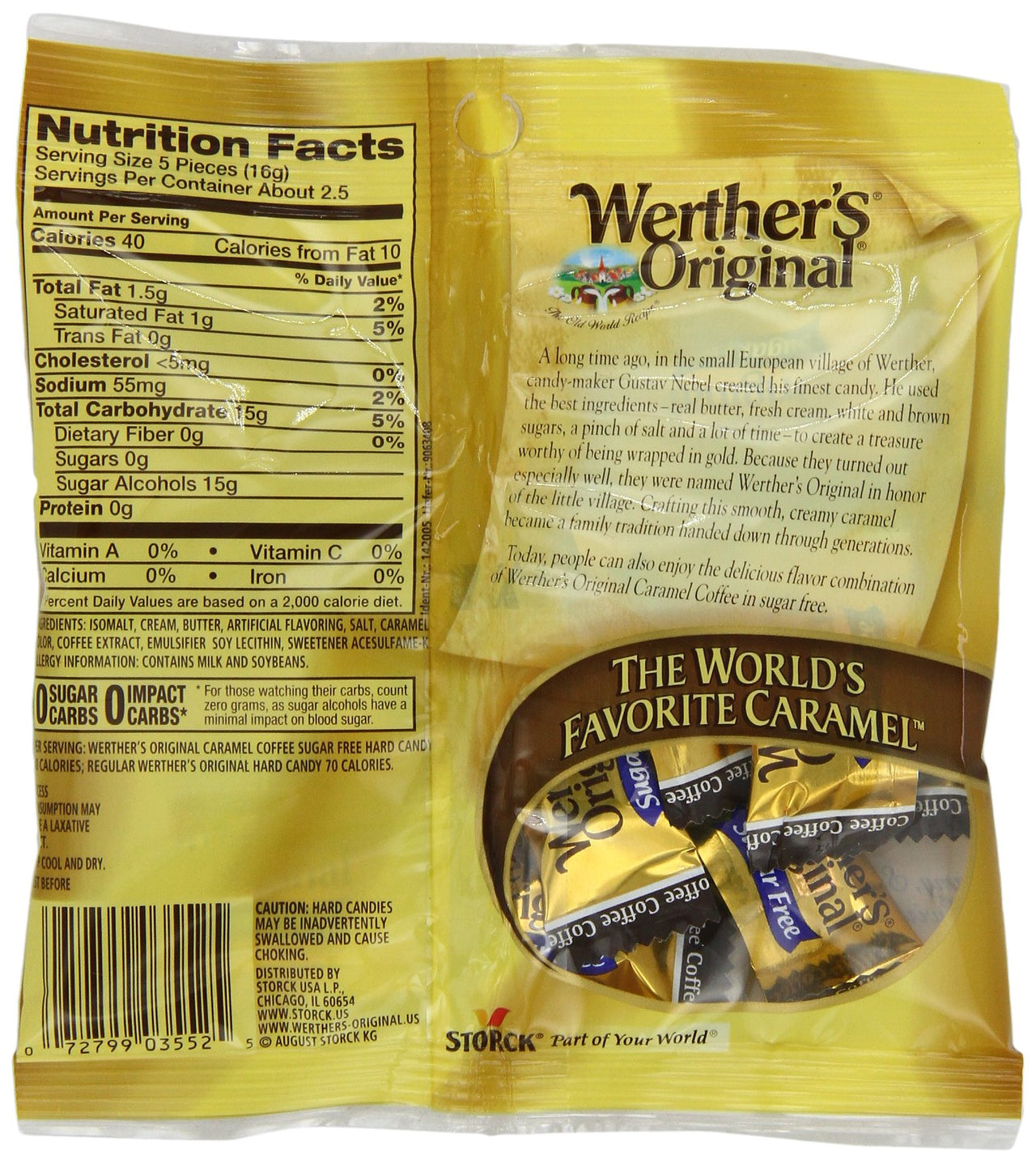 Werther's  Original Hard Sugar Free Caramel Chocolate Candy, 1.46 Ounce (Pack of 12)