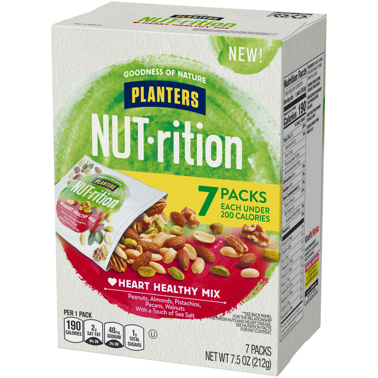 PLANTERS NUT-rition Heart Healthy Mix with Walnuts, 7.5 oz Box (Contains 7 Individual Pouches) - On-the-Go Snack, Work Snack, School Snack and Active Lifestyle Snack - Great Camping Snacks - Kosher