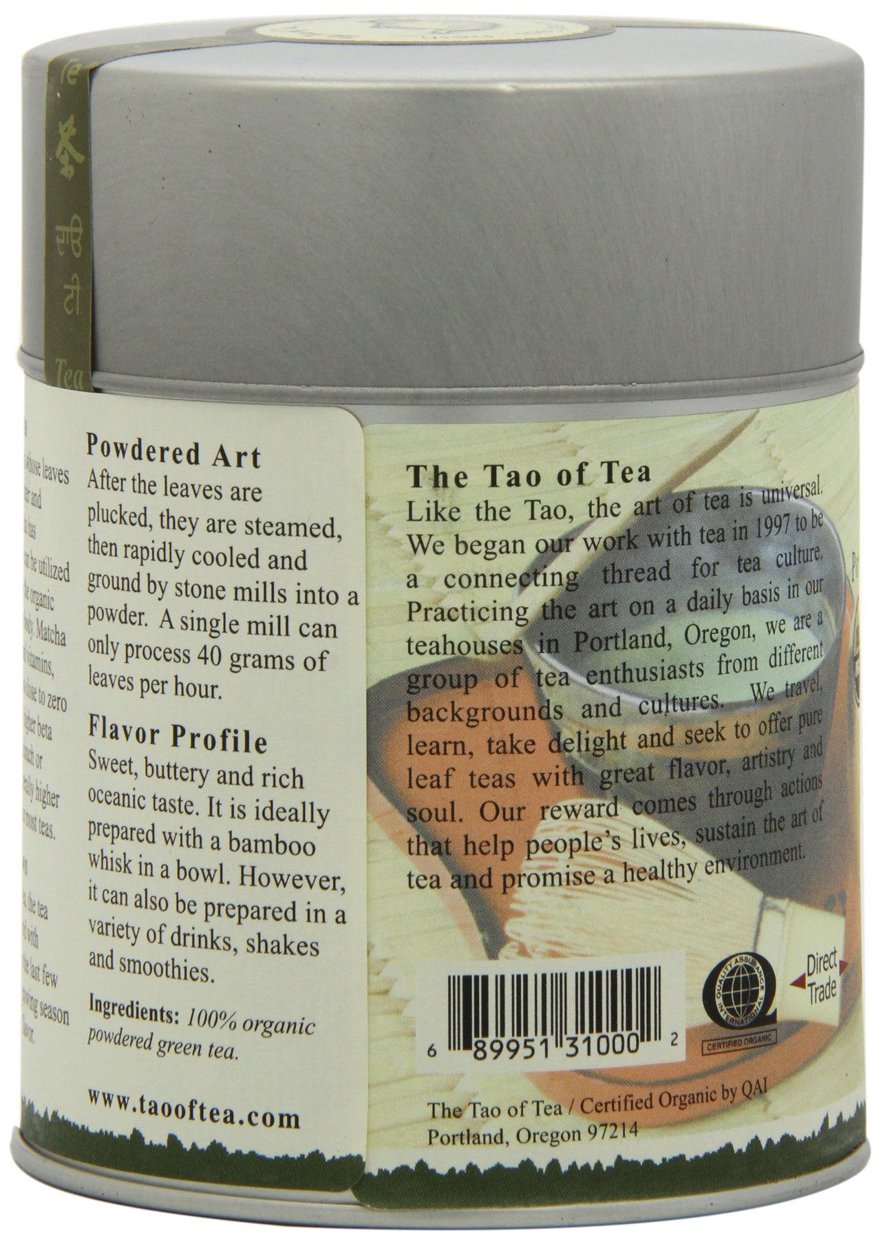 The Tao of Tea Liquid Jade Powdered Matcha Green Tea, Loose Leaf, 3 Oz