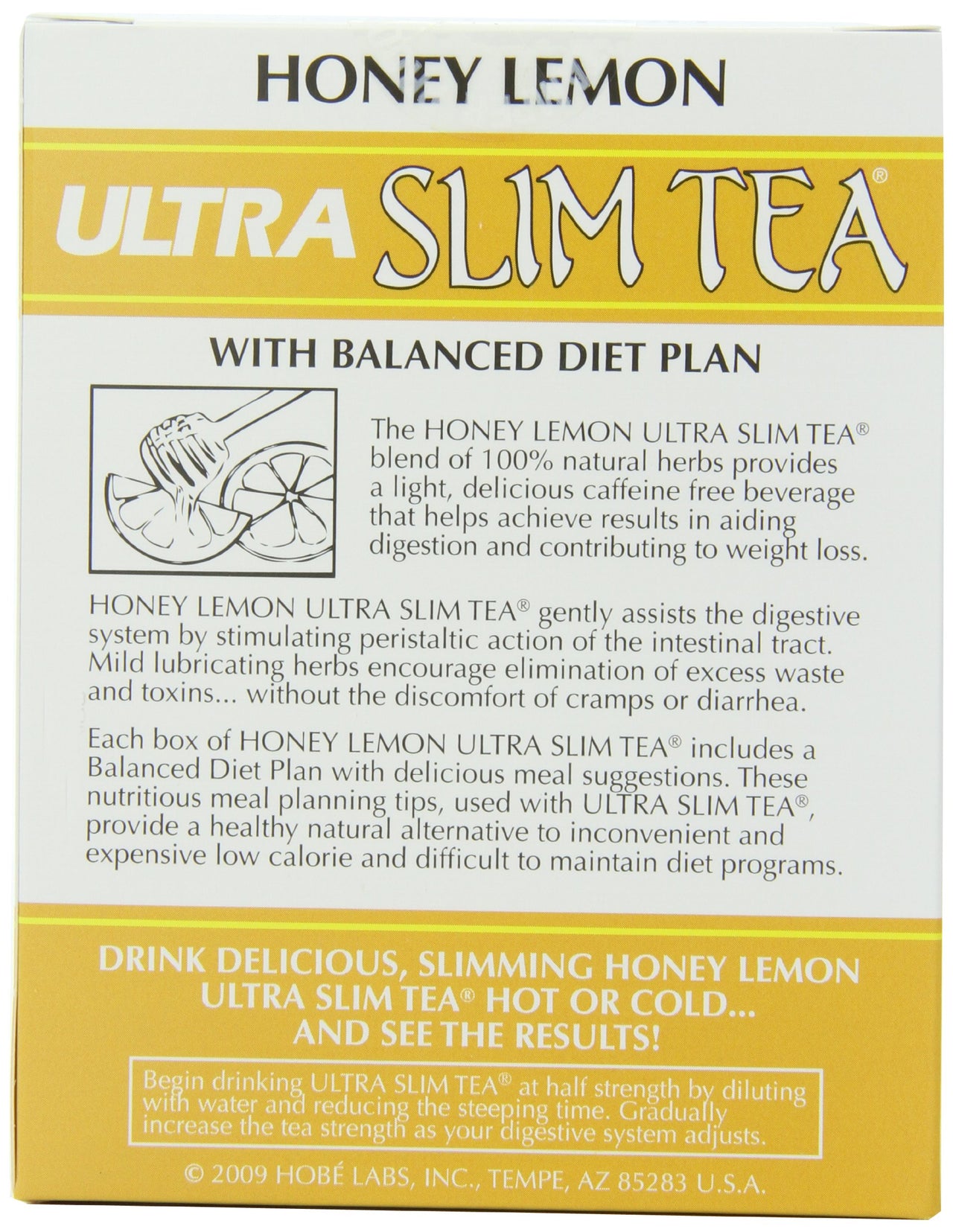 Ultra Slim Tea, Honey Lemon, Caffeine Free, Tea Bags, 24-Count Box, 1.69 Ounce, (Pack of 4)