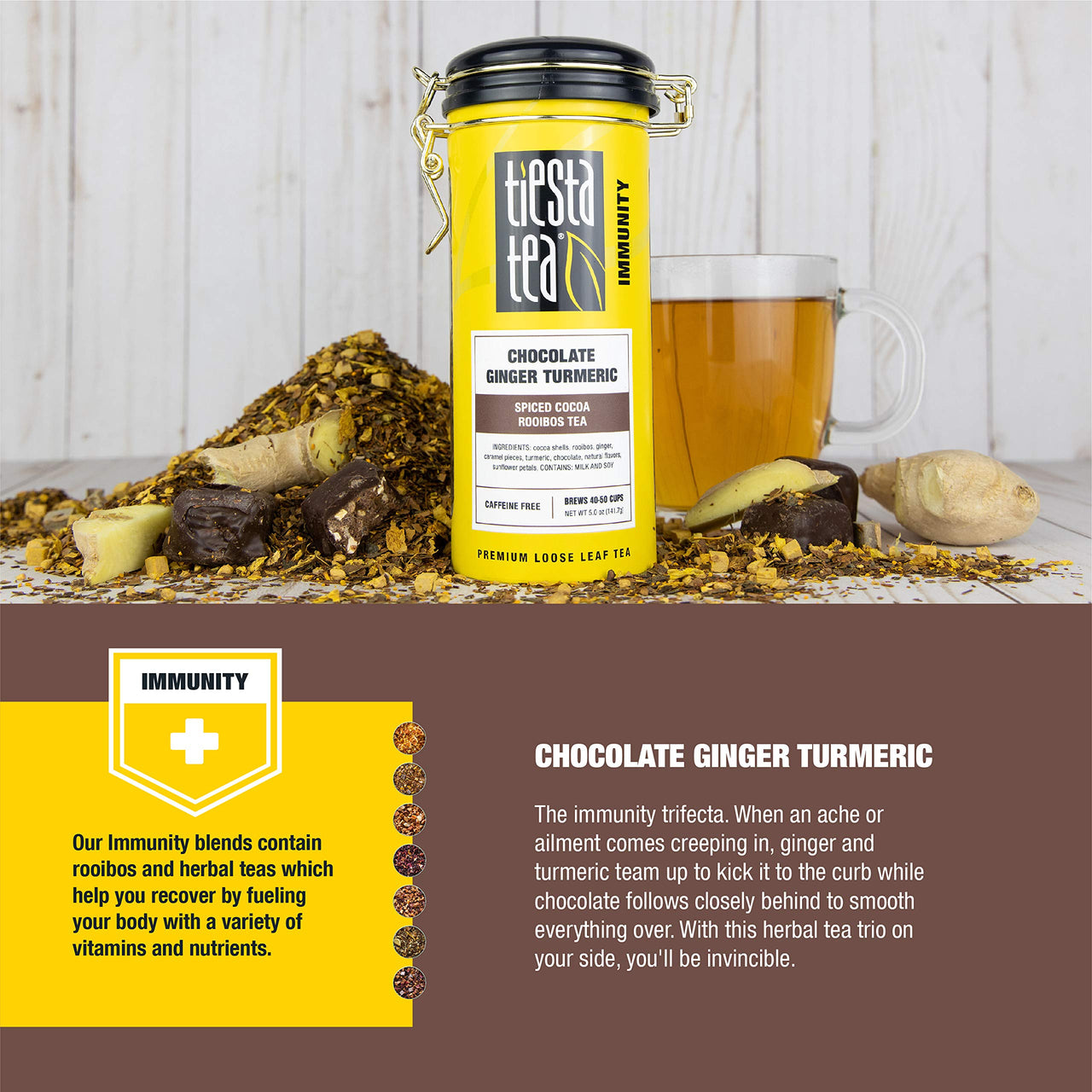 Tiesta Tea Chocolate Ginger Turmeric Rooibos Tea, 5 Ounce Tin