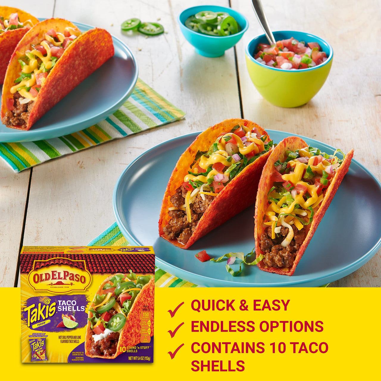 Old El Paso Takis Fuego Stand 'N Stuff Taco Shells, 10-count