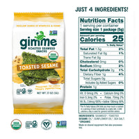 gimMe - Toasted Sesame - 12 Count - Organic Roasted Seaweed Sheets - Keto, Vegan, Gluten Free - Great Source of Iodine & Omega 3s - Healthy On-The-Go Snack for Kids & Adults