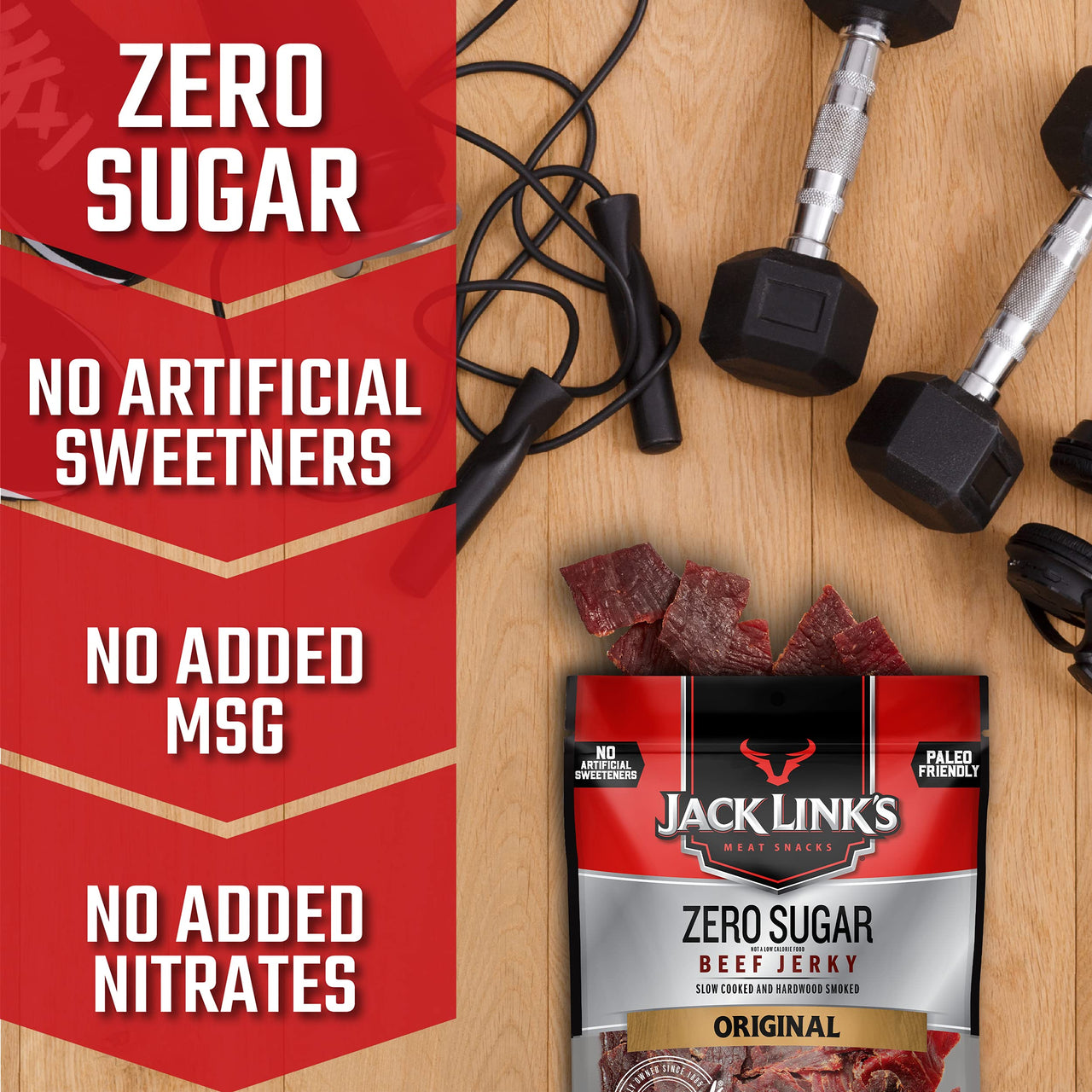 Jack Link's  Beef Jerky, Zero Sugar, Paleo Friendly Snack with No Artificial Sweeteners, 13g of Protein and 70 Calories Per Serving, No Sugar Everyday Snack, 7.3 oz (Pack of 2)