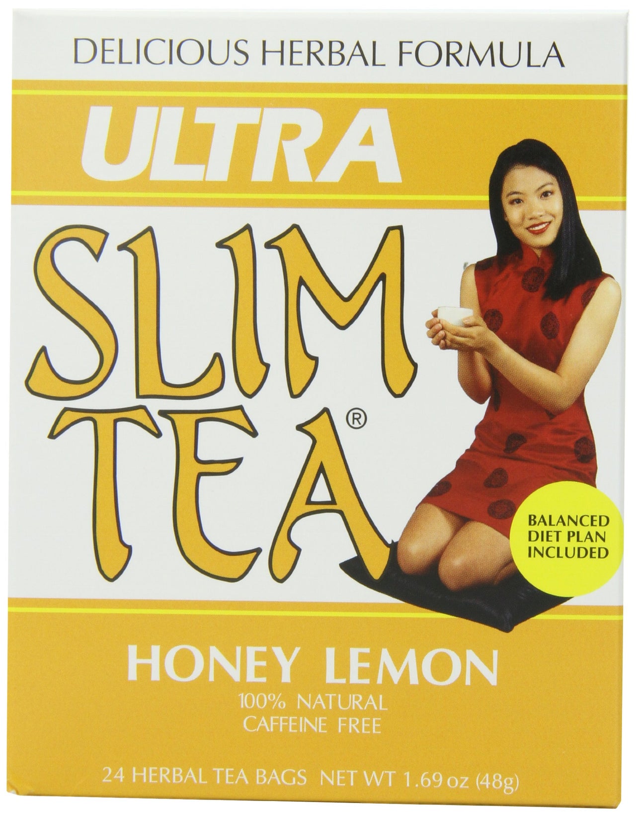 Ultra Slim Tea, Honey Lemon, Caffeine Free, Tea Bags, 24-Count Box, 1.69 Ounce, (Pack of 4)