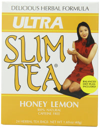 Ultra Slim Tea, Honey Lemon, Caffeine Free, Tea Bags, 24-Count Box, 1.69 Ounce, (Pack of 4)