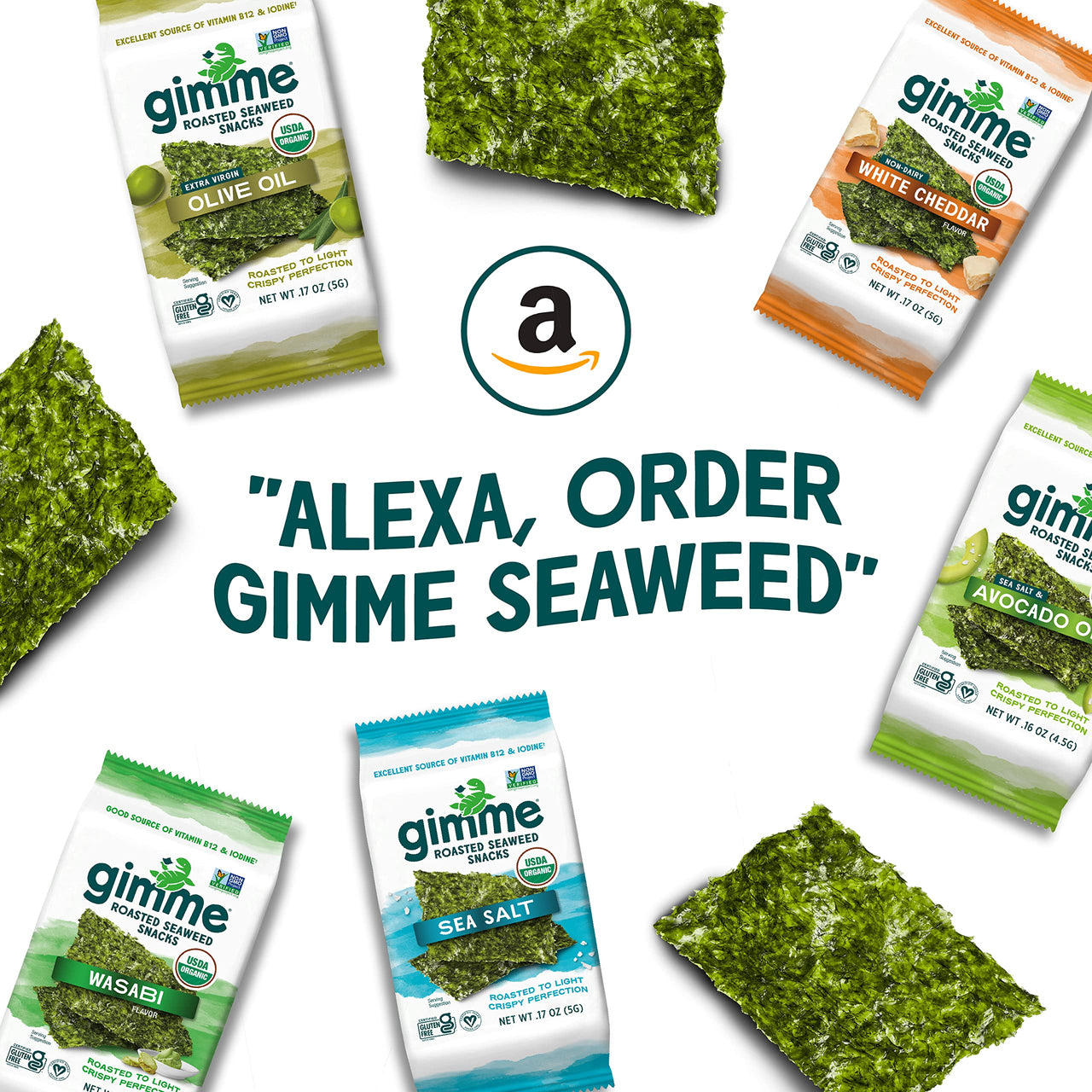 gimMe - Extra Virgin Olive Oil - 6 Count - Organic Roasted Seaweed Sheets - Keto, Vegan, Gluten Free - Great Source of Iodine & Omega 3s - Healthy On-The-Go Snack for Kids Adults