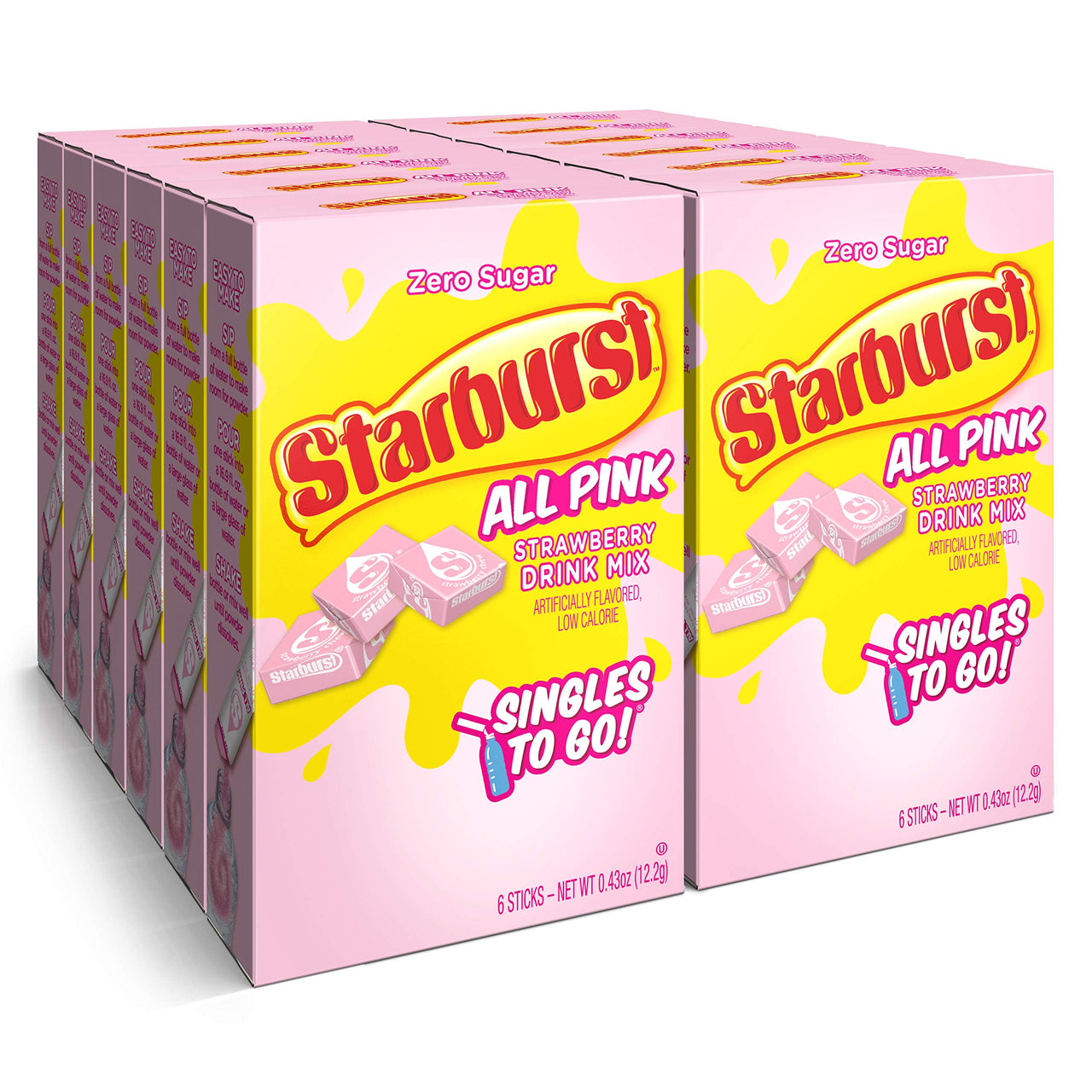 Starburst Singles To Go Powdered Drink Mix, All Pink Strawberry, 12 Boxes with 6 Packets Each - 72 Total Servings, Sugar-Free Drink Powder, Just Add Water, 6 Count (Pack of 12)
