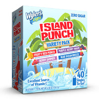 Wyler's  Light Island Punch Singles to Go, Variety Pack, Fruity Red Punch, Purple Berry Wave, Berry Jammer and Blue Ocean Breeze, 1 Box (40 Single Servings)