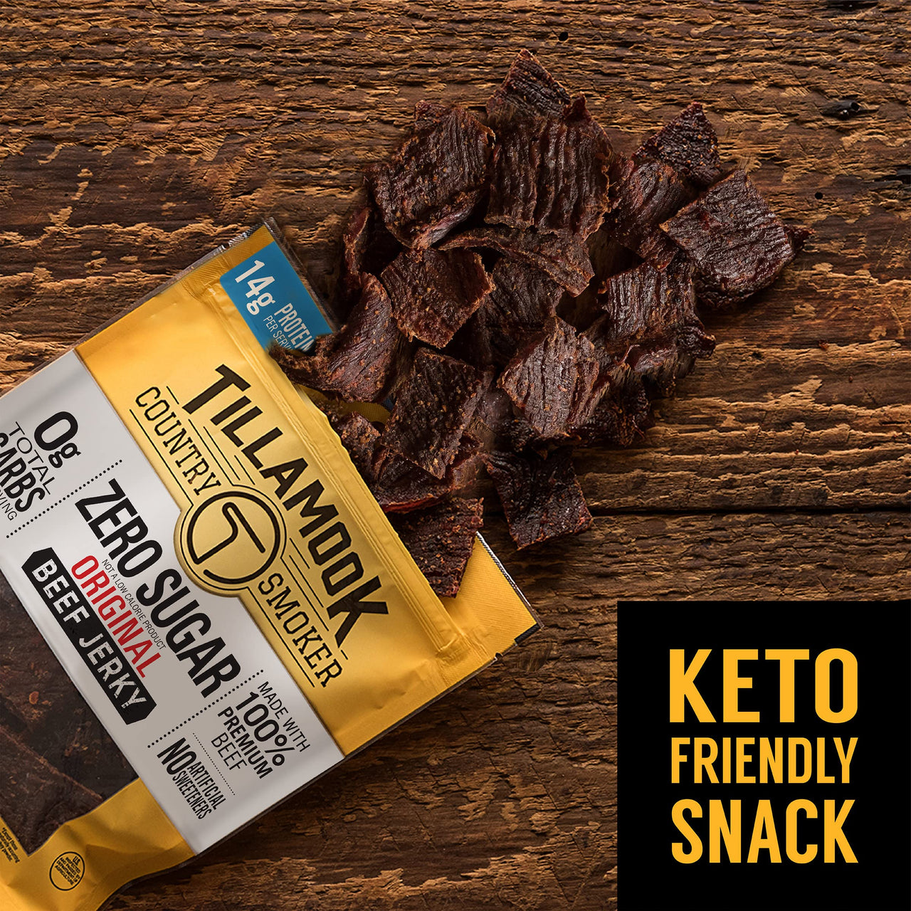 Tillamook Country Smoker Keto Friendly Zero Sugar Beef Jerky, Original, 2.2 Ounce (Pack of 4)