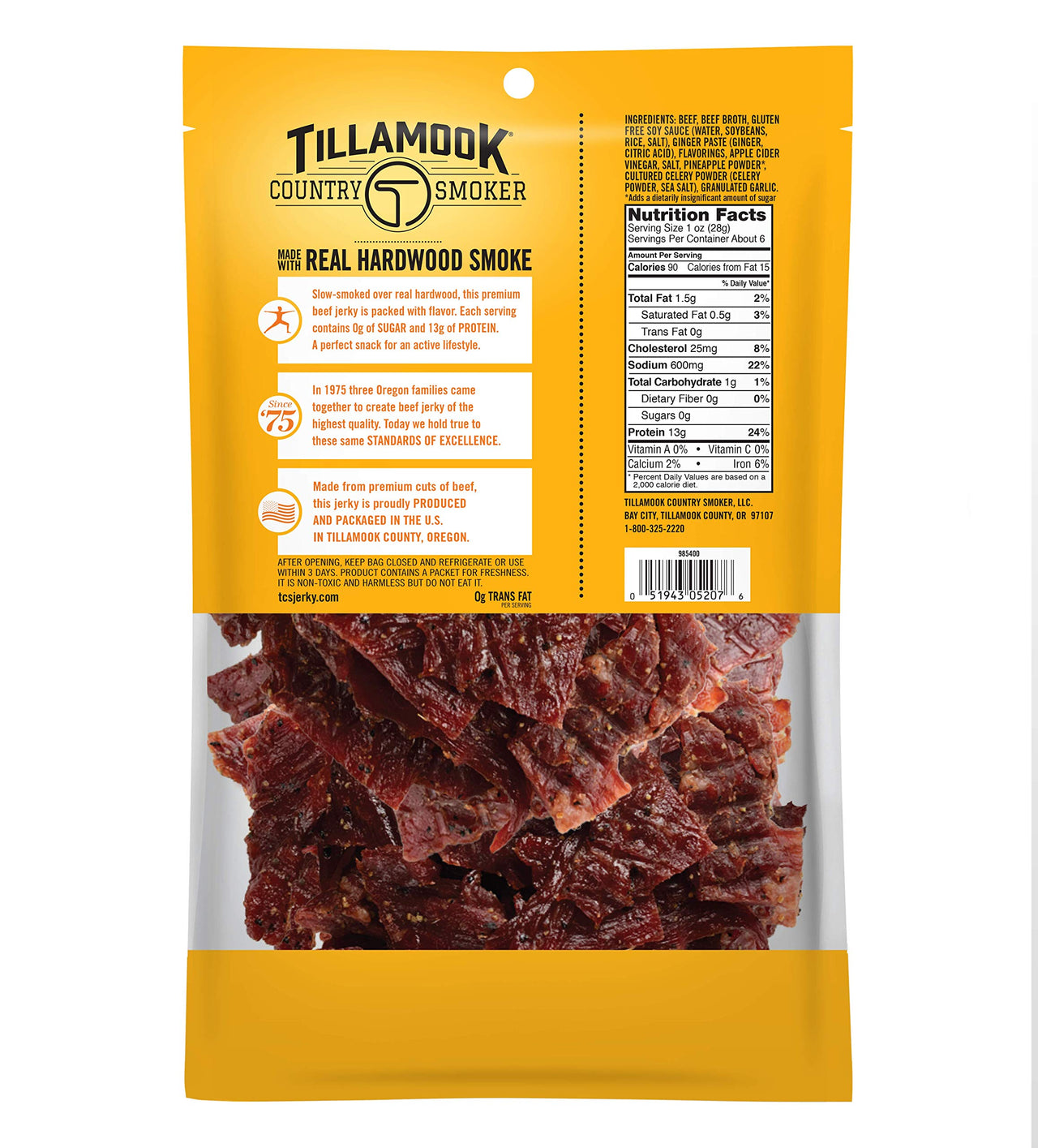 Tillamook Country Smoker Keto Friendly Zero Sugar Beef Jerky, Original, 6.5 Ounce