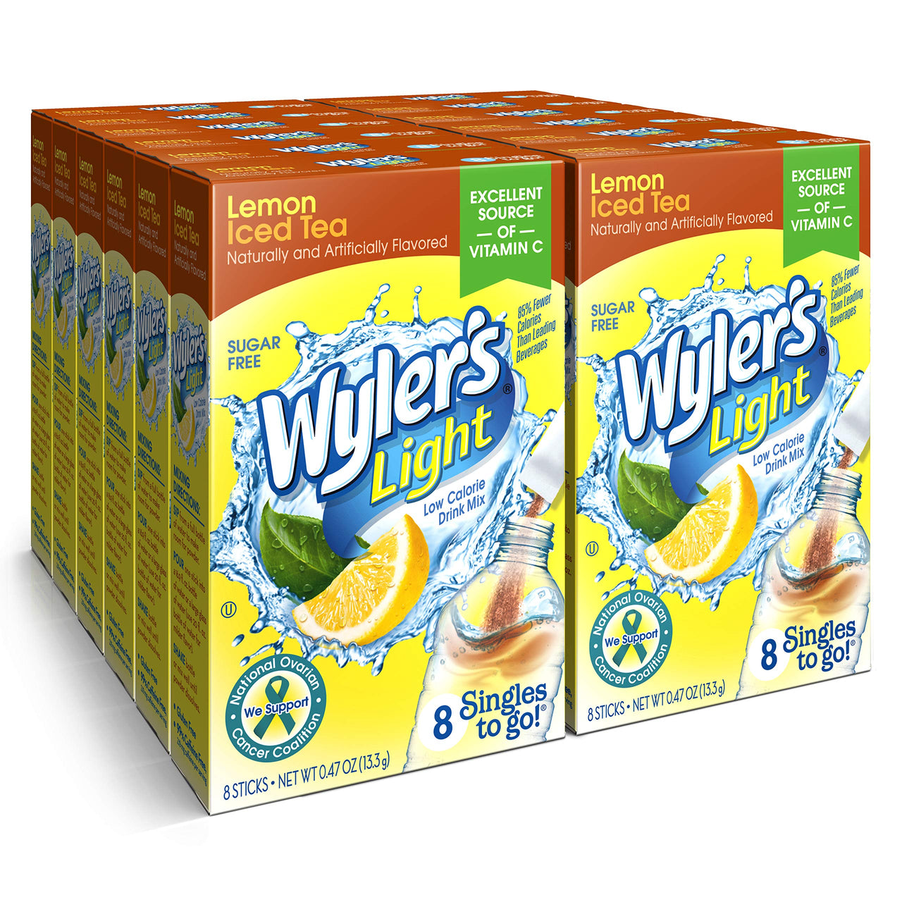 Wyler's  Light Singles To Go Powder Packets, Water Drink Mix, Lemon Iced Tea, 96 Single Servings (Pack of 12)