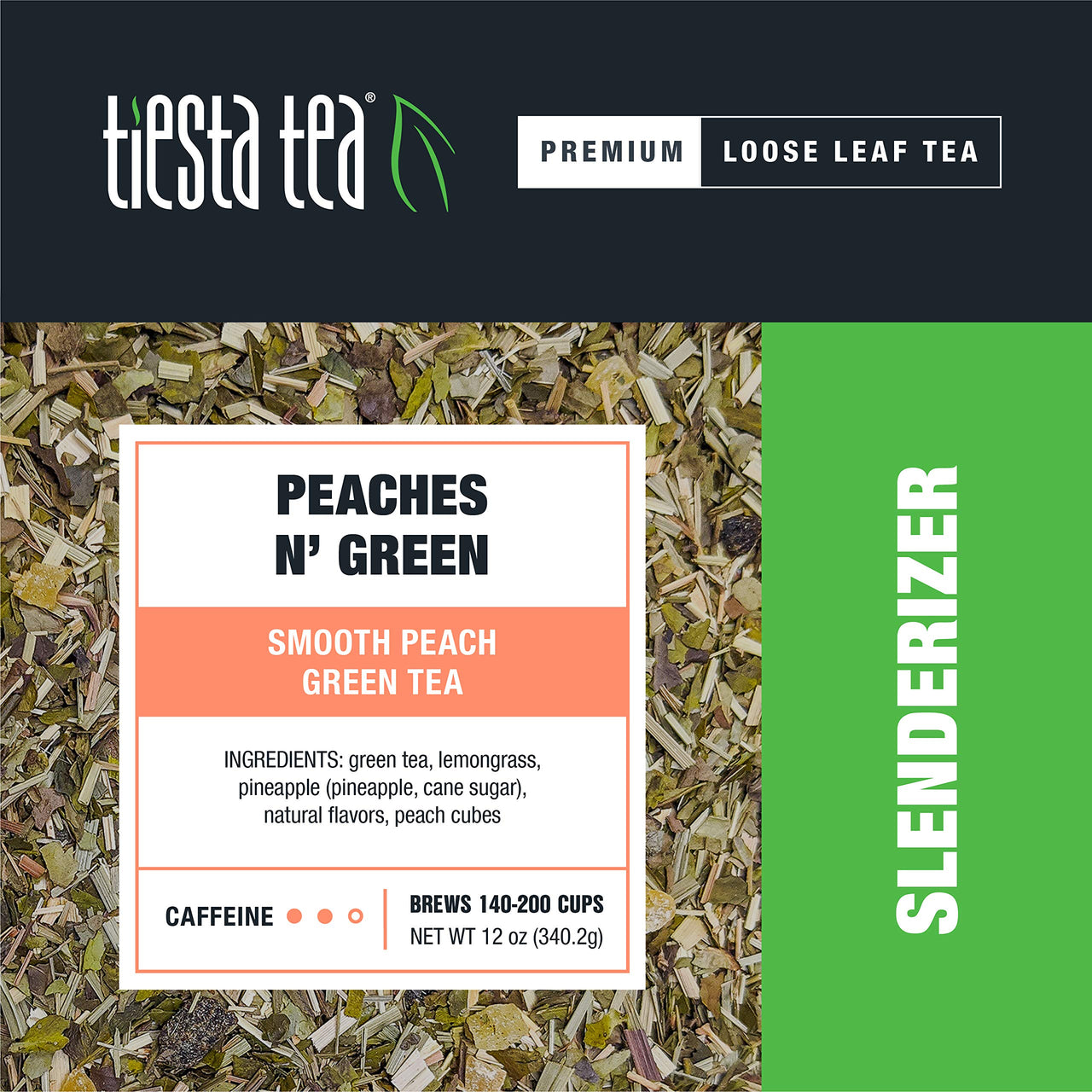Tiesta Tea - Peaches N Green, Loose Leaf Smooth Peach Green Tea, Medium caffeine, Hot & Iced Tea, 12 oz Bulk Bag - 200 Cups, Green Tea Loose Leaf
