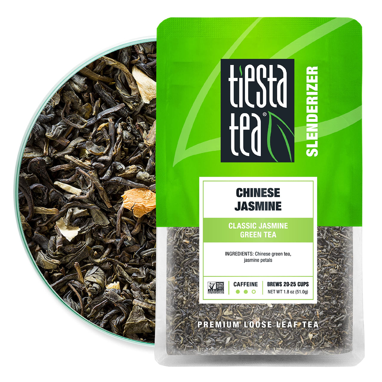 Tiesta Tea - Chinese Jasmine, Loose Leaf Classic Jasmine Green Tea, Medium Caffeine, Hot & Iced Tea, 1.8 oz Pouch - 25 Cups, Natural, Diet Support, Green Tea Loose Leaf