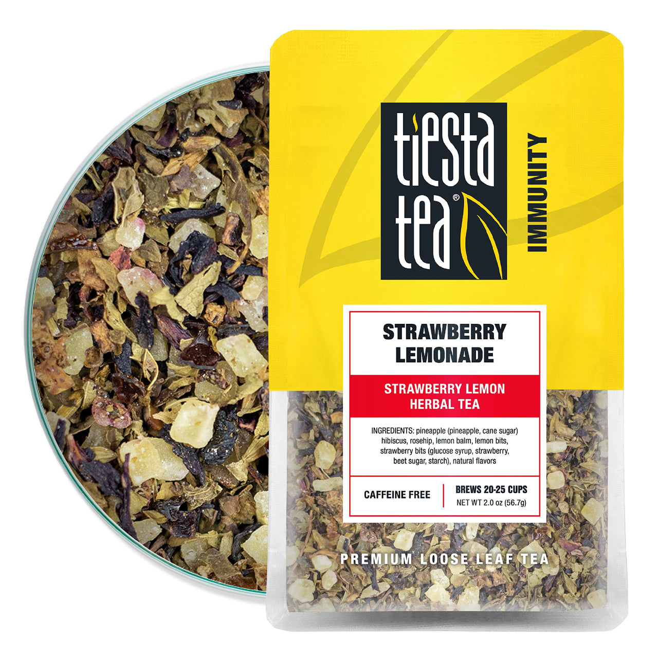 Tiesta Tea - Strawberry Lemonade, Loose Leaf Strawberry Lemon Herbal Tea, Non-Caffeine, Hot & Ice Tea, 2 oz Pouch - 25 Cups, Natural Flavored, Herbal Tea Loose Leaf Blend