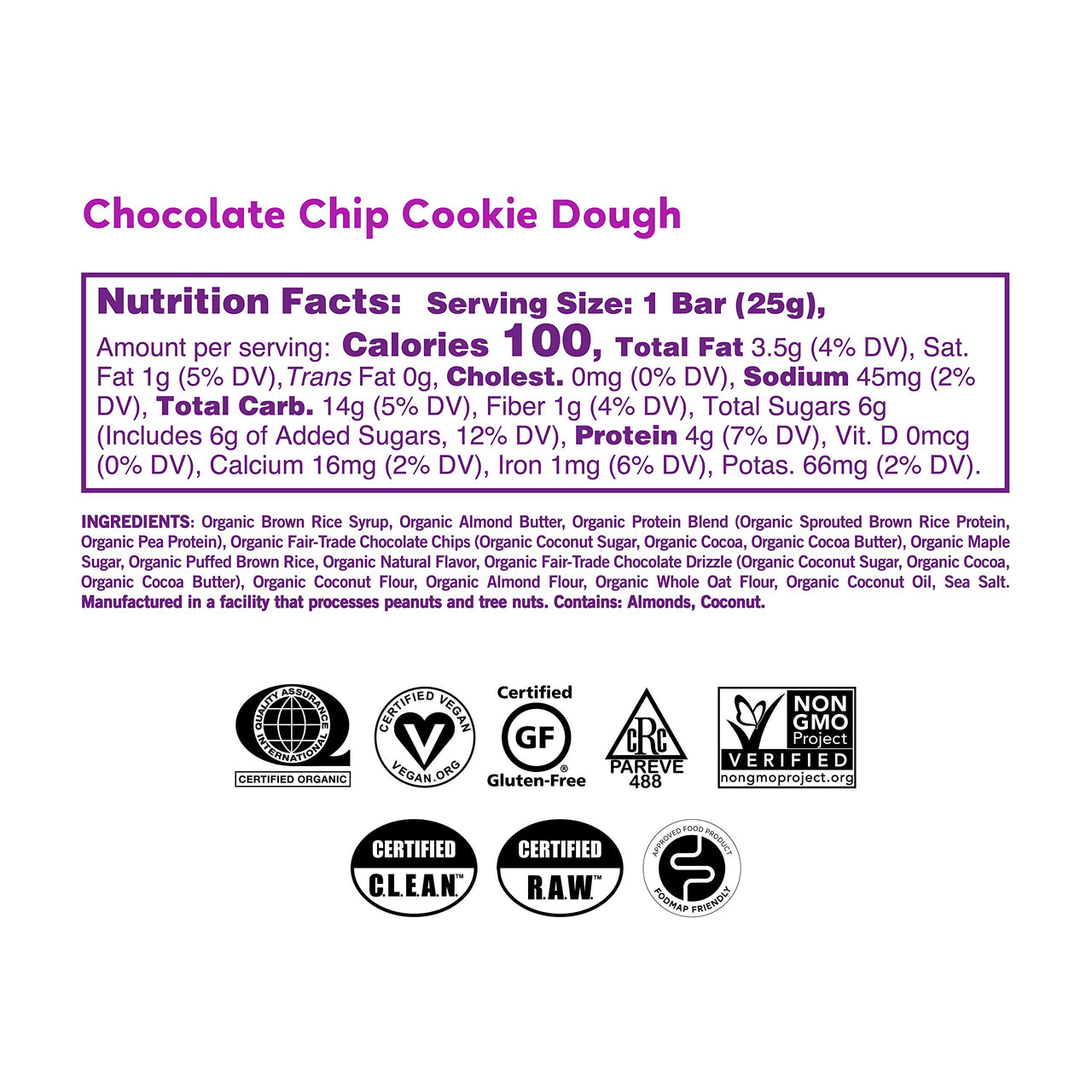 GoMacro Kids MacroBar Organic Vegan Snack Bars - Chocolate Chip Cookie Dough (0.90 Ounce Bars, 7 Count)