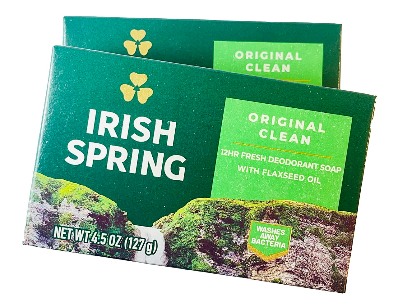 Irish Spring Original Clean 12HR Fresh Deodorant Soap with Flaxseed Oil 4.5 OZ Large Bar (2 Pack)
