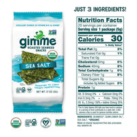 gimMe - Sea Salt - 20 Count - Organic Roasted Seaweed Sheets - Keto, Vegan, Gluten Free - Great Source of Iodine & Omega 3s - Healthy On-The-Go Snack for Kids & Adults