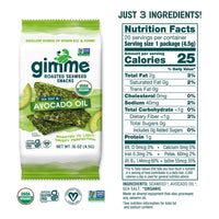 gimMe - Sea Salt & Avocado Oil - 20 Count - Organic Roasted Seaweed Sheets - Keto, Vegan, Gluten Free - Great Source of Iodine & Omega 3s - Healthy On-The-Go Snack for Kids & Adults