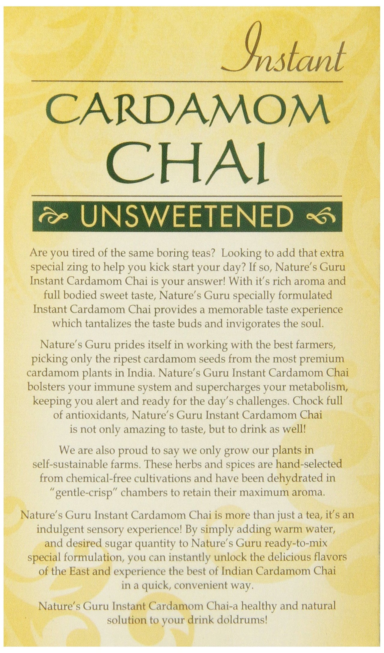 Nature's  Guru Instant Cardamom Chai Tea Drink Mix Unsweetened 10 Count Single Serve On-the-Go Drink Packets