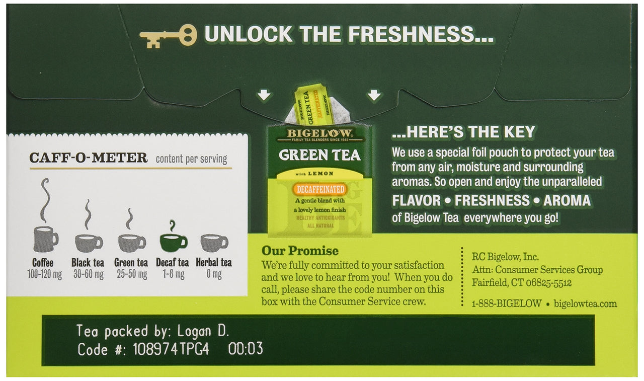Bigelow Tea Green Tea with Lemon, Decaf, 20 ct