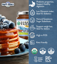 Happy Andes Organic Yacon Syrup oz. 100 Vegan Raw LowCalorie Peruvian Sweetener Sugar Substitute for Blood Glucose Control Healthy GlutenFree NonGMO Natural Prebiotic Superfood, honey, 7.17 Fl Oz