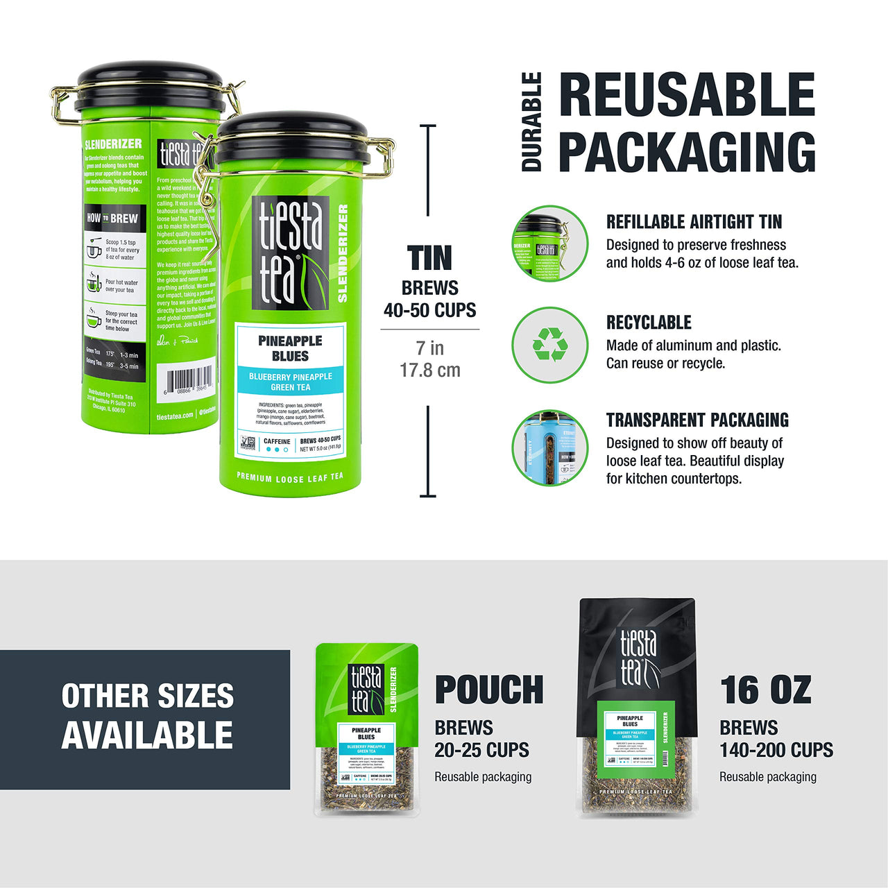 Tiesta Tea - Peaches N Green, Loose Leaf Smooth Peach Green Tea, Medium caffeine, Hot & Iced Tea, 3 oz Tin - 50 Cups, Green Tea Loose Leaf