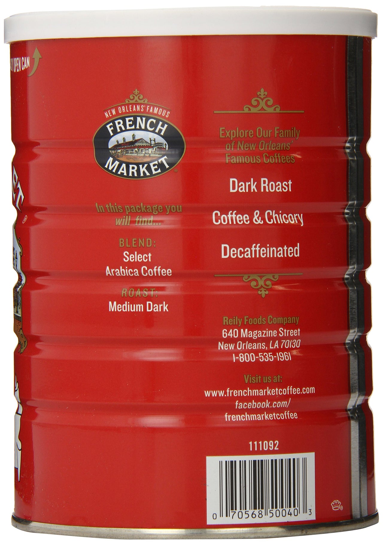 French Market Coffee, French Roast Ground Coffee, 12 Ounce Metal Can