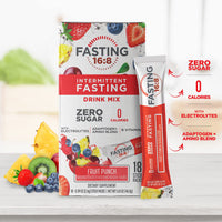 Fasting 16:8 Intermittent Fasting Drink Mix - 0 Sugar - 0 Calories - Fruit Punch Flavor - 18 Stick Packs - Pantry Friendly,Red