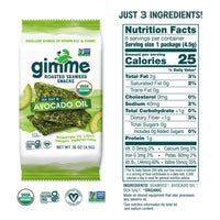 gimMe - Sea Salt & Avocado Oil - 6 Count - Organic Roasted Seaweed Sheets - Keto, Vegan, Gluten Free - Great Source of Iodine & Omega 3s - Healthy On-The-Go Snack for Kids & Adults