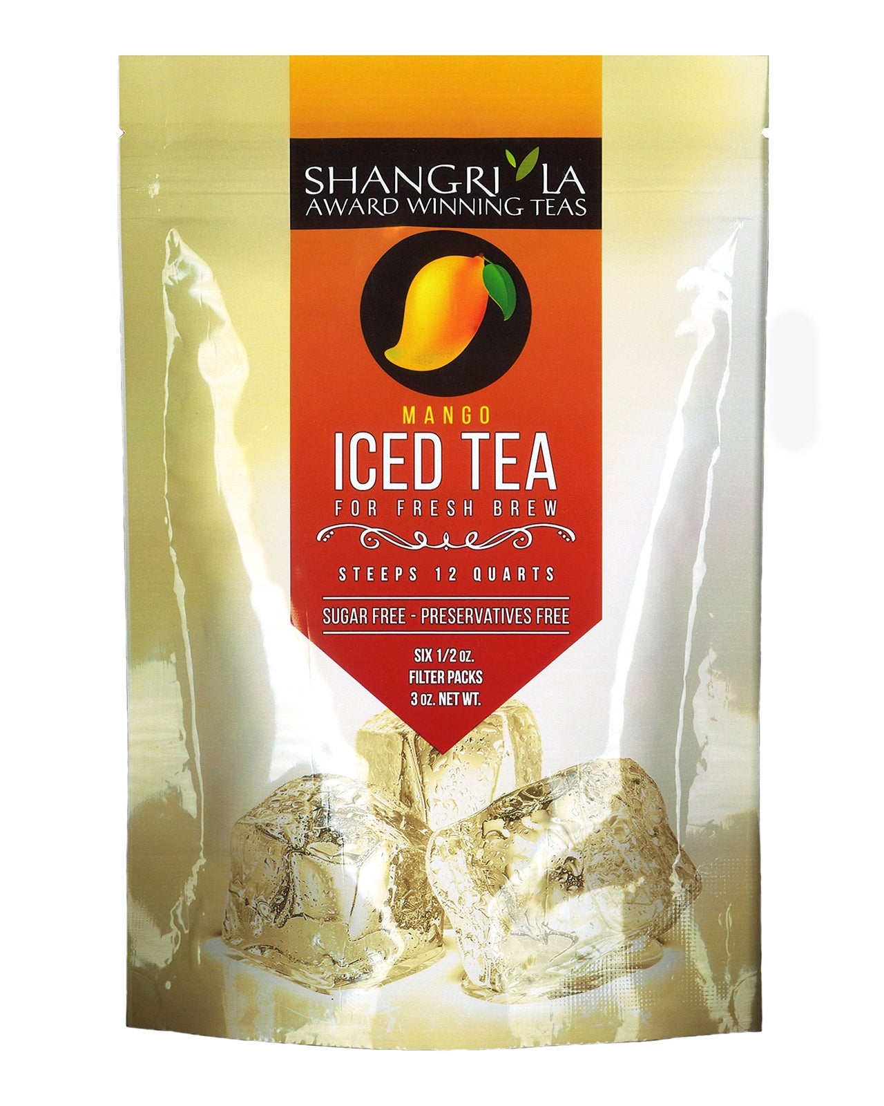 Shangri-La Tea Company Iced Tea, Mango, Unsweetened and All Natural, Pack of 6, 0.5 Ounce each (5058)