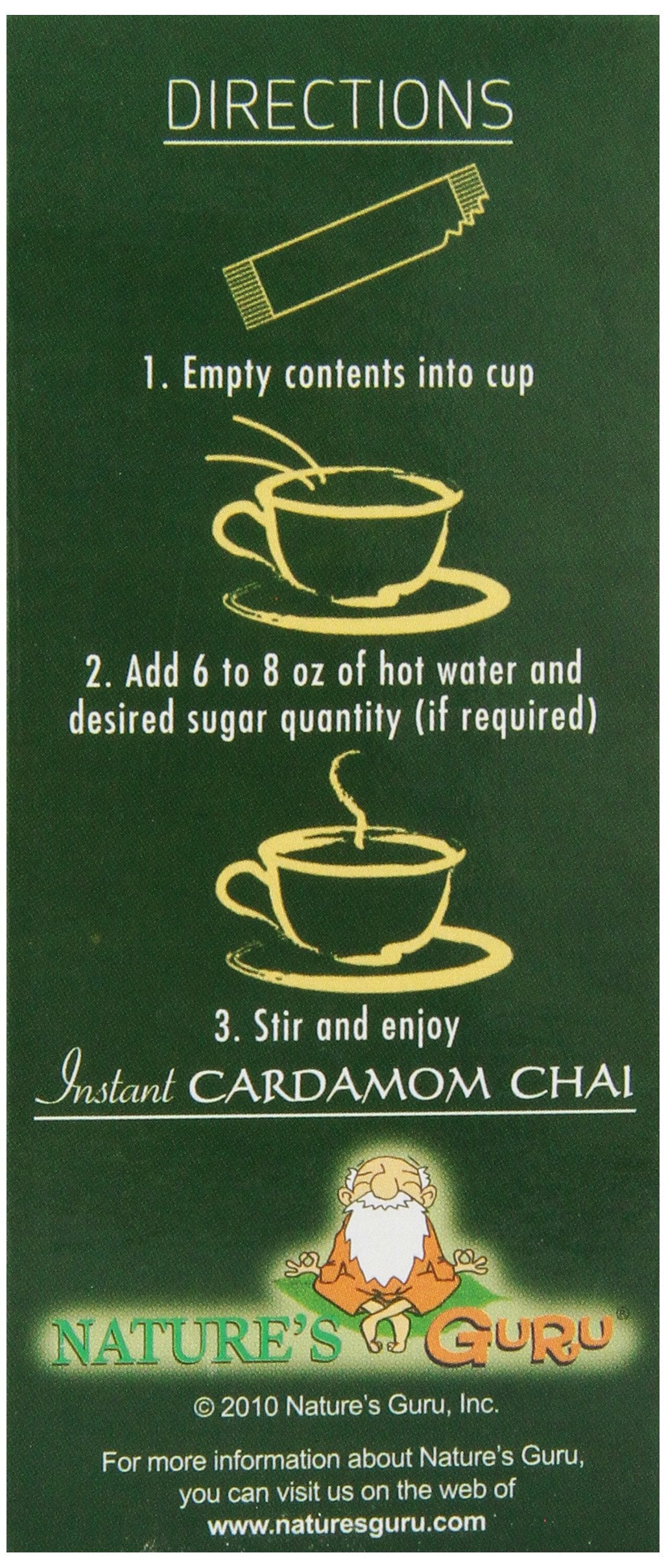 Nature's  Guru Instant Cardamom Chai Tea Drink Mix Unsweetened 10 Count Single Serve On-the-Go Drink Packets