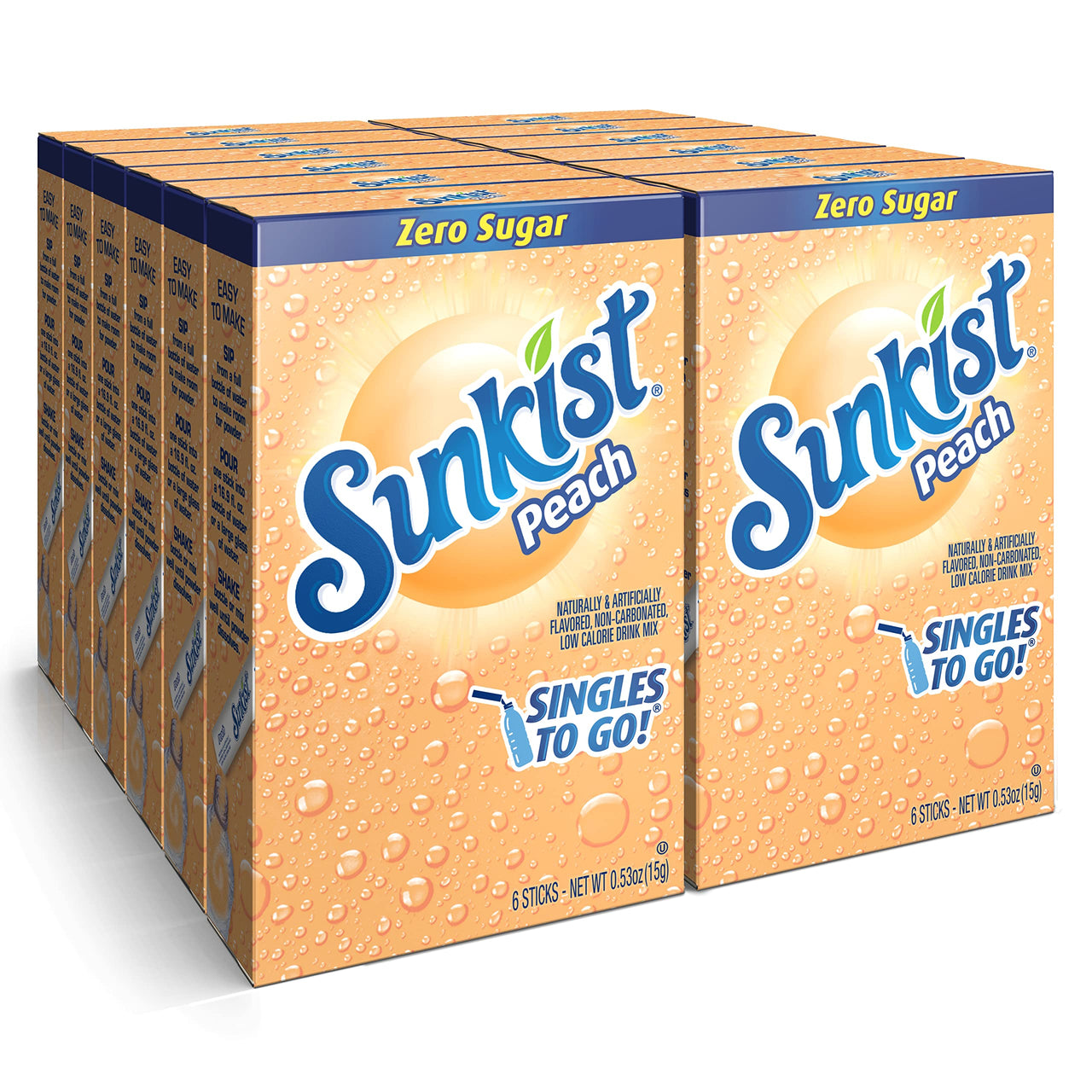 Sunkist Soda SINGLES TO GO! Drink Mix In 12 Boxes with 6 Packets Each (NonCarbonated and Sugar Free), Peach,6 Count (Pack of 12)