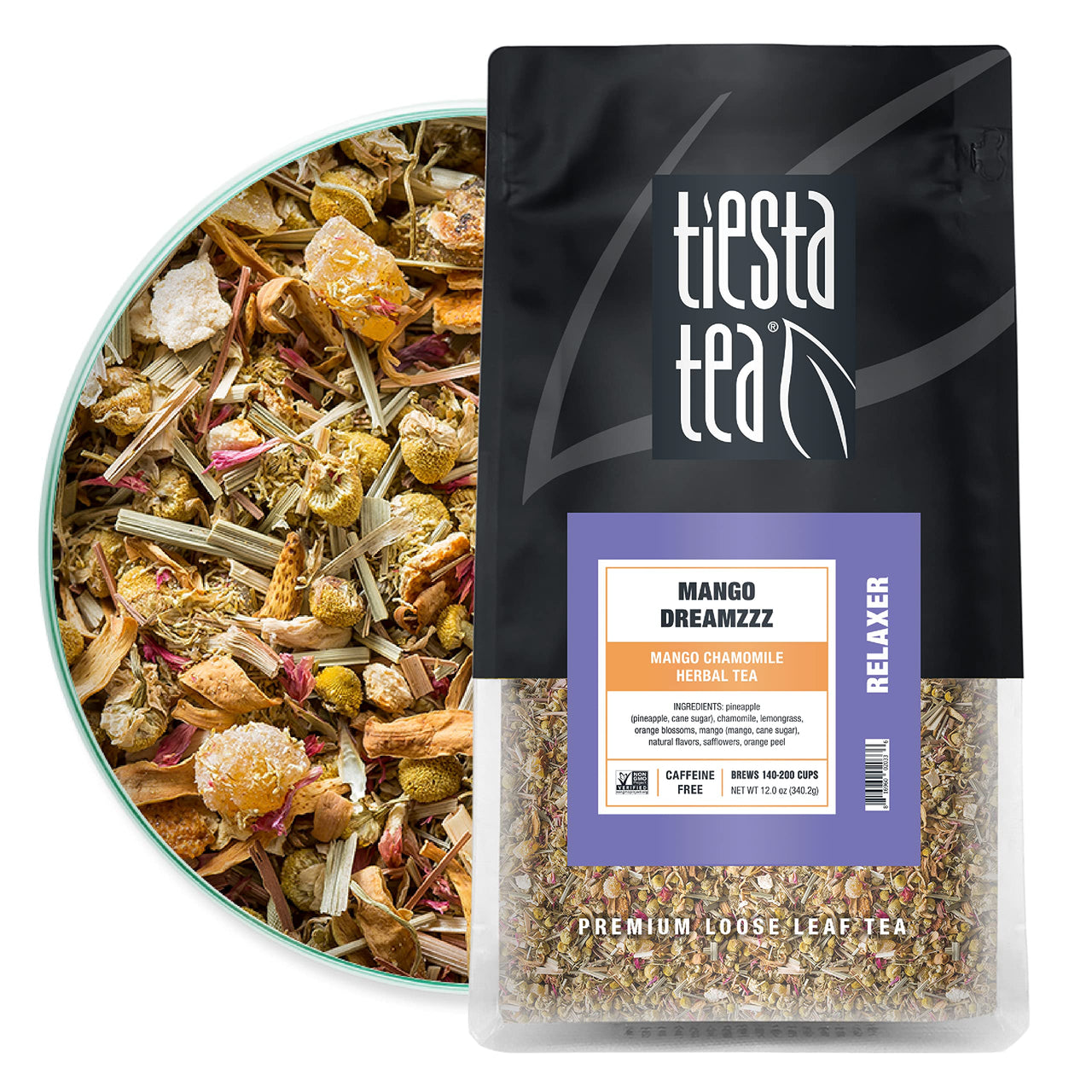 Tiesta Tea - Mango Dreamzzz, Loose Leaf Mango Chamomile Herbal Tea, Non-Caffeinated, Hot & Ice Tea, 12 oz Bulk Bag - 200 Cups, Natural Flavored, Calming, Herbal Tea Loose Leaf