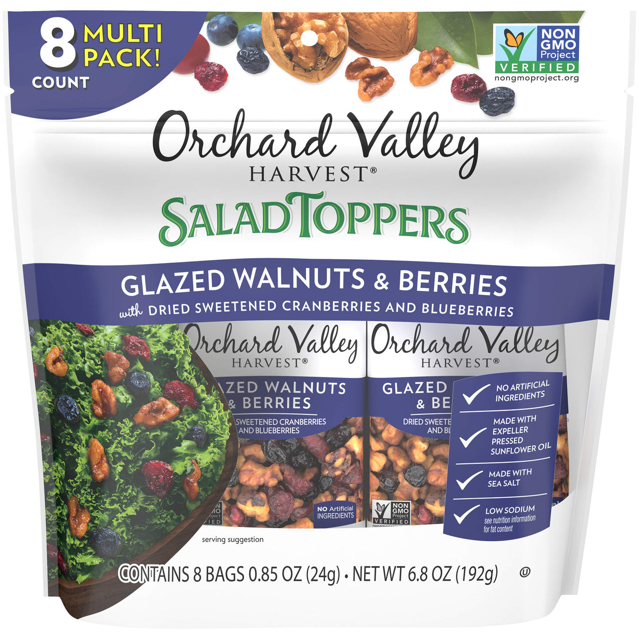Orchard Valley Harvest Glazed Walnuts and Berries Salad Toppers, 0.85 Ounce Bags (Pack of 8), Non-GMO, No Artificial Ingredients