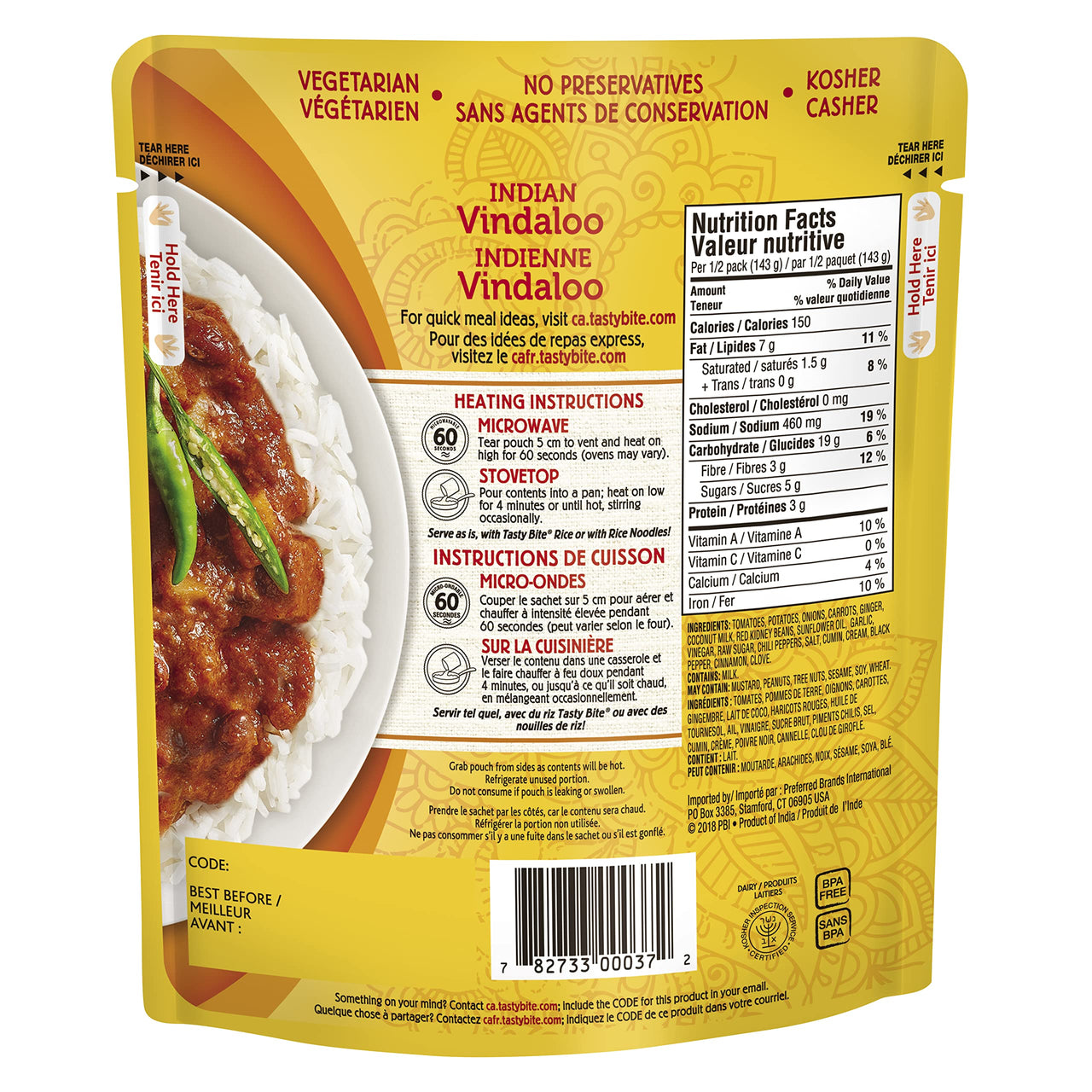 Tasty Bite Heat and Eat Indian Cuisine Entree, Indian Vindaloo Curry, 10 Ounce (Pack of 1)