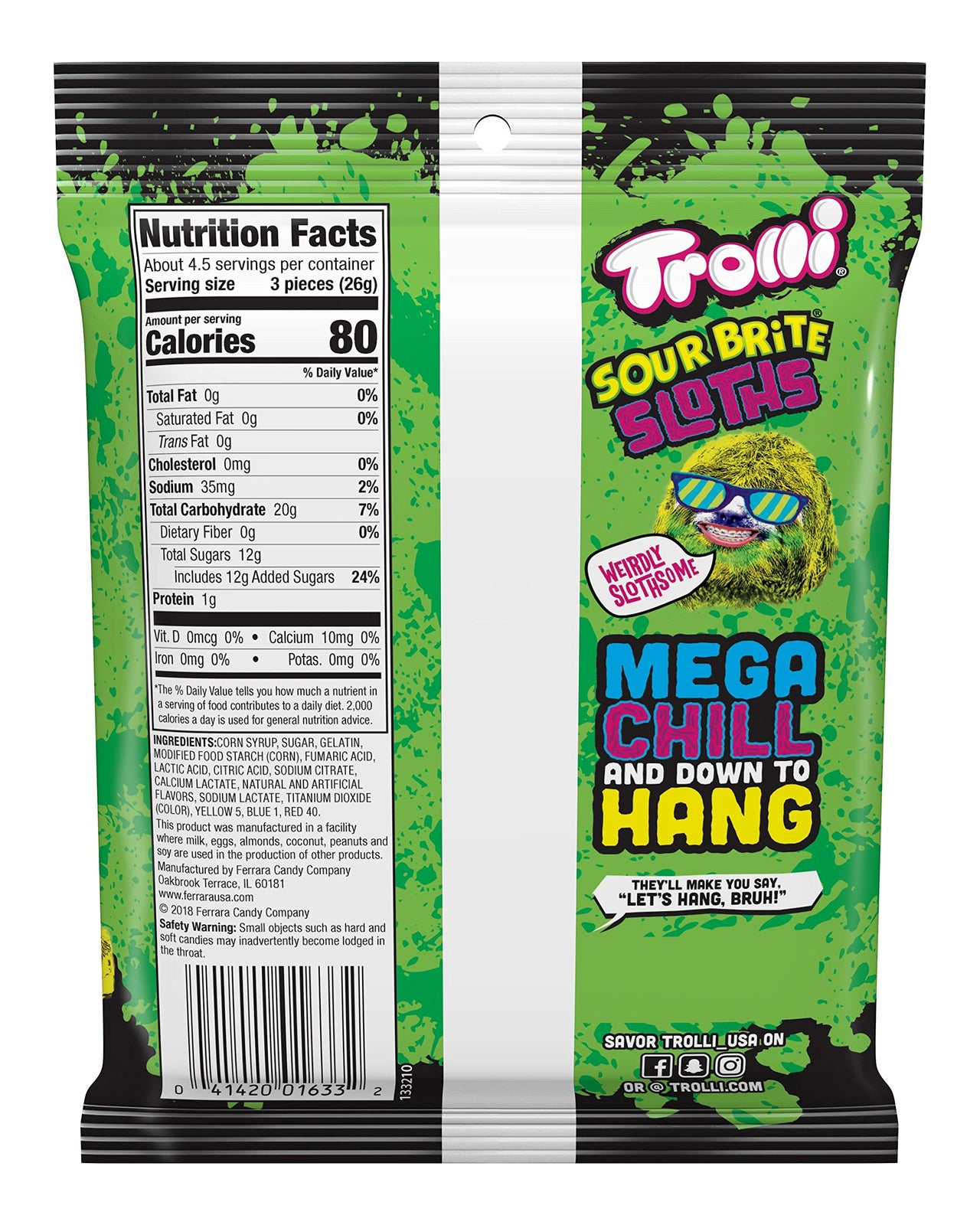 Trolli Sour Brite Sloths Gummy Candy, 4.25 Ounce, Pack of 12