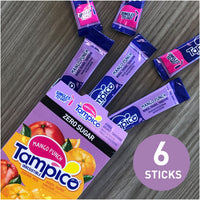 Tampico Singles To Go Drink Mix Packets, Mango Punch, Zero Sugar, Low Calorie, 100% DV of Vitamin C per Serving, Convenient, On-The-Go Water Enhancers, 6 Count