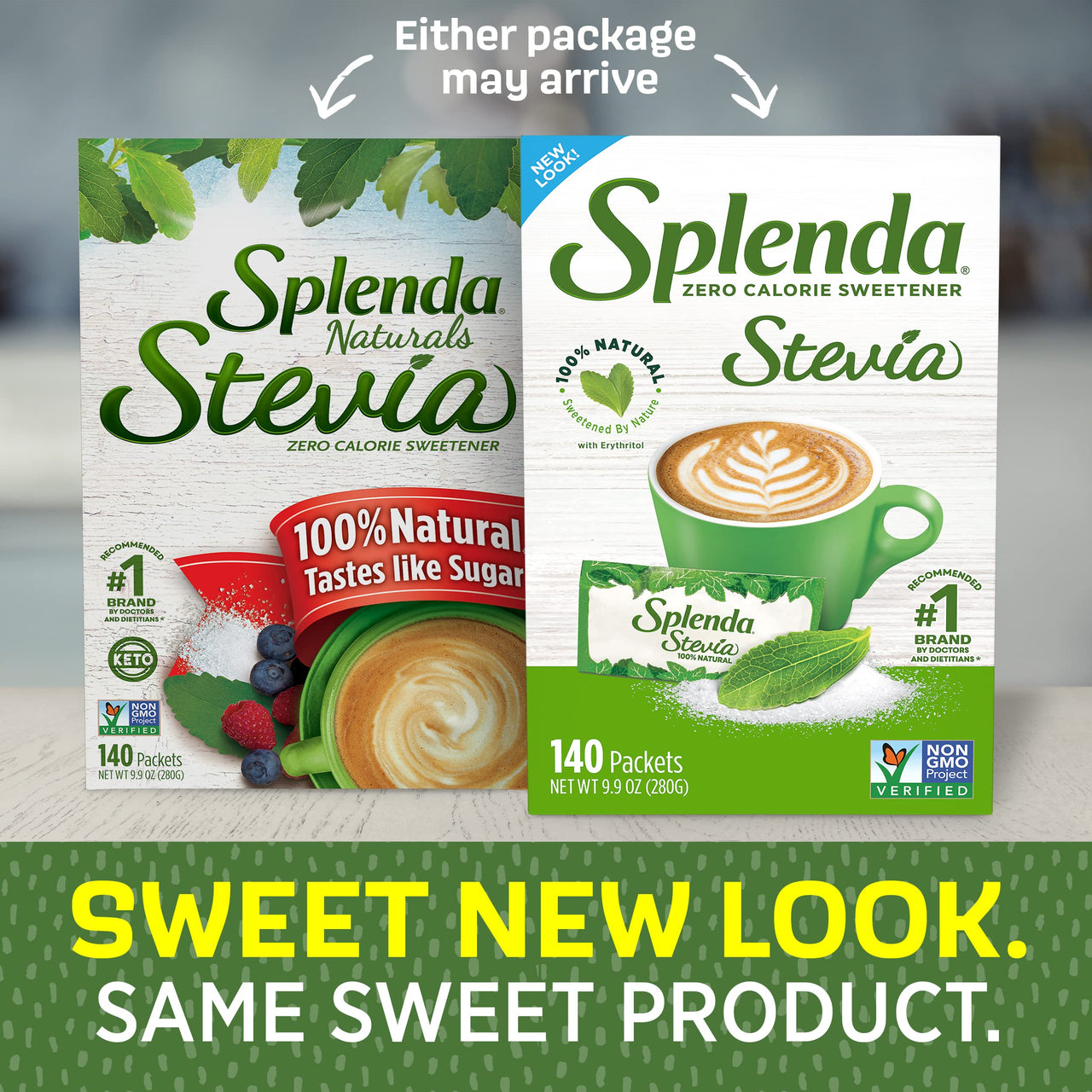 SPLENDA Stevia Zero Calorie Sweetener, Plant Based Sugar Substitute Granulated Powder, Single Serve Packets, 140 Count