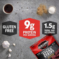 Jack Link's  Extra Thick Cut Steak Strips, Beef Jerky, Original Flavor, Ready to Eat Snack Bags, 9g of Protein, 70 Calories, Made with Premium Beef, 96 Percent Fat Free, 2.6 Oz (Pack of 4)