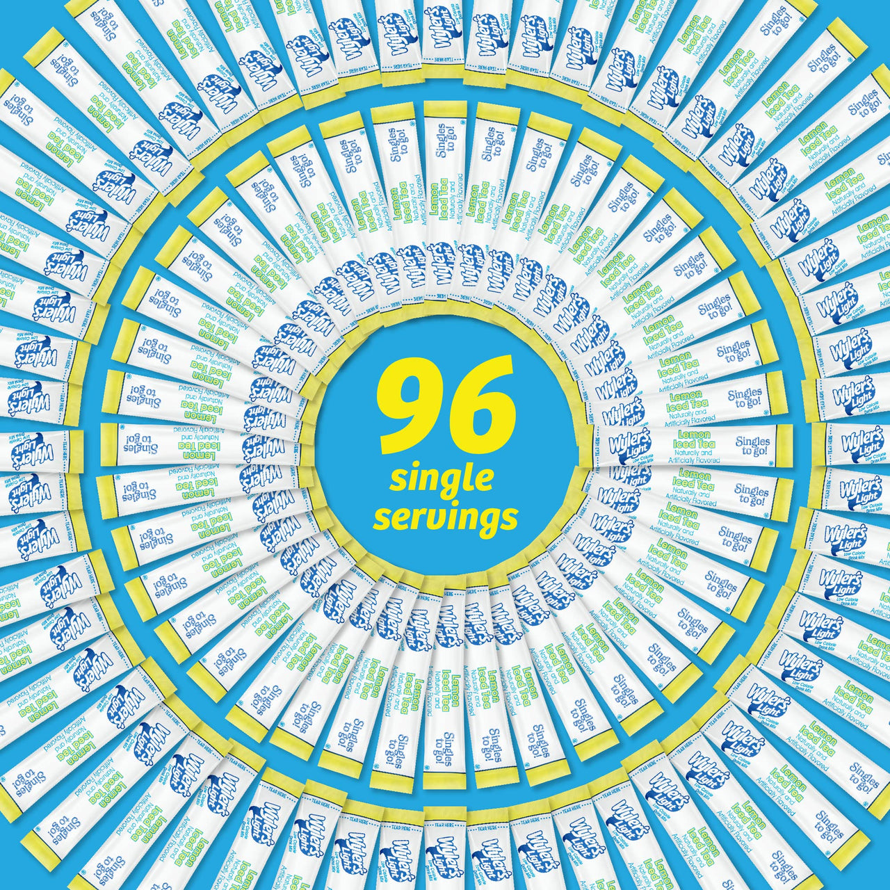 Wyler's  Light Singles To Go Powder Packets, Water Drink Mix, Lemon Iced Tea, 96 Single Servings (Pack of 12)