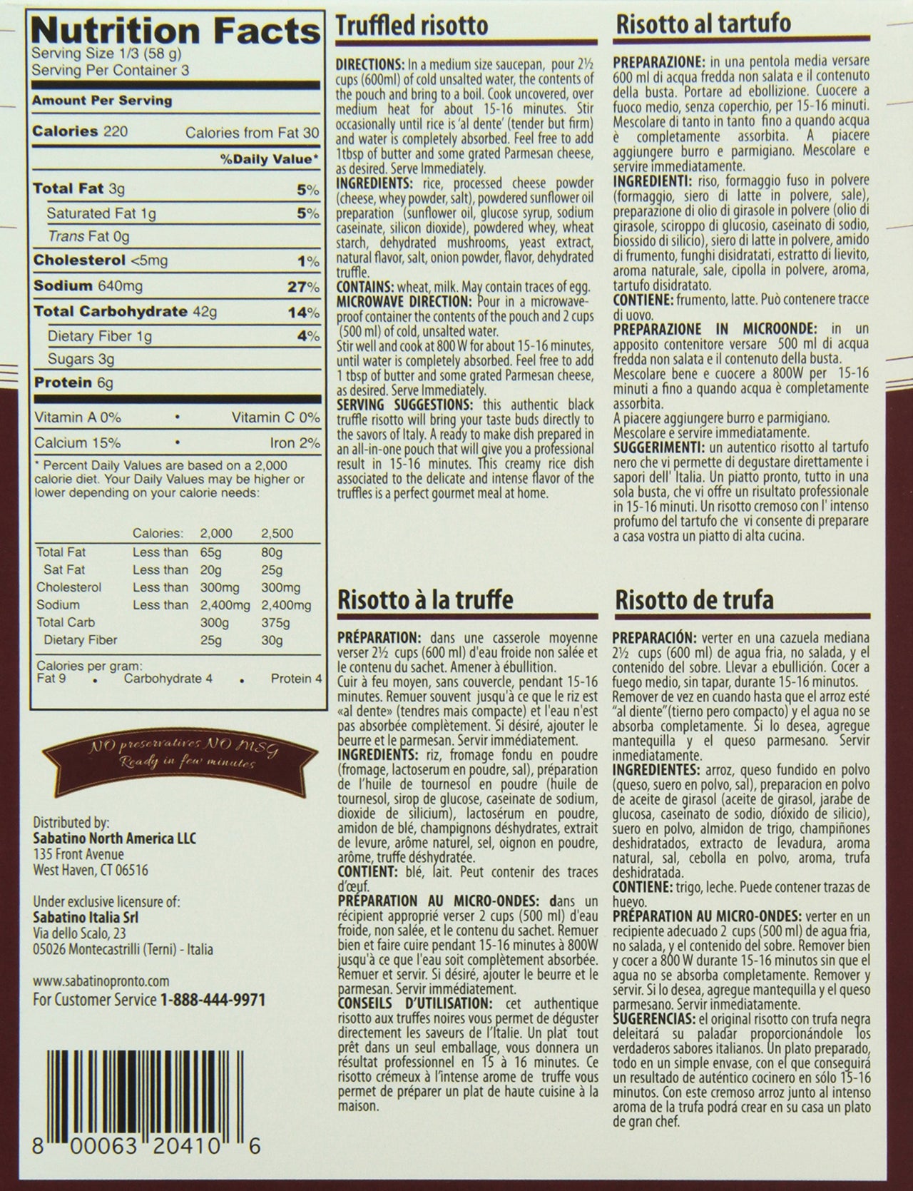 SABATINO PRONTO Truffle Risotto, 6.2 Ounce