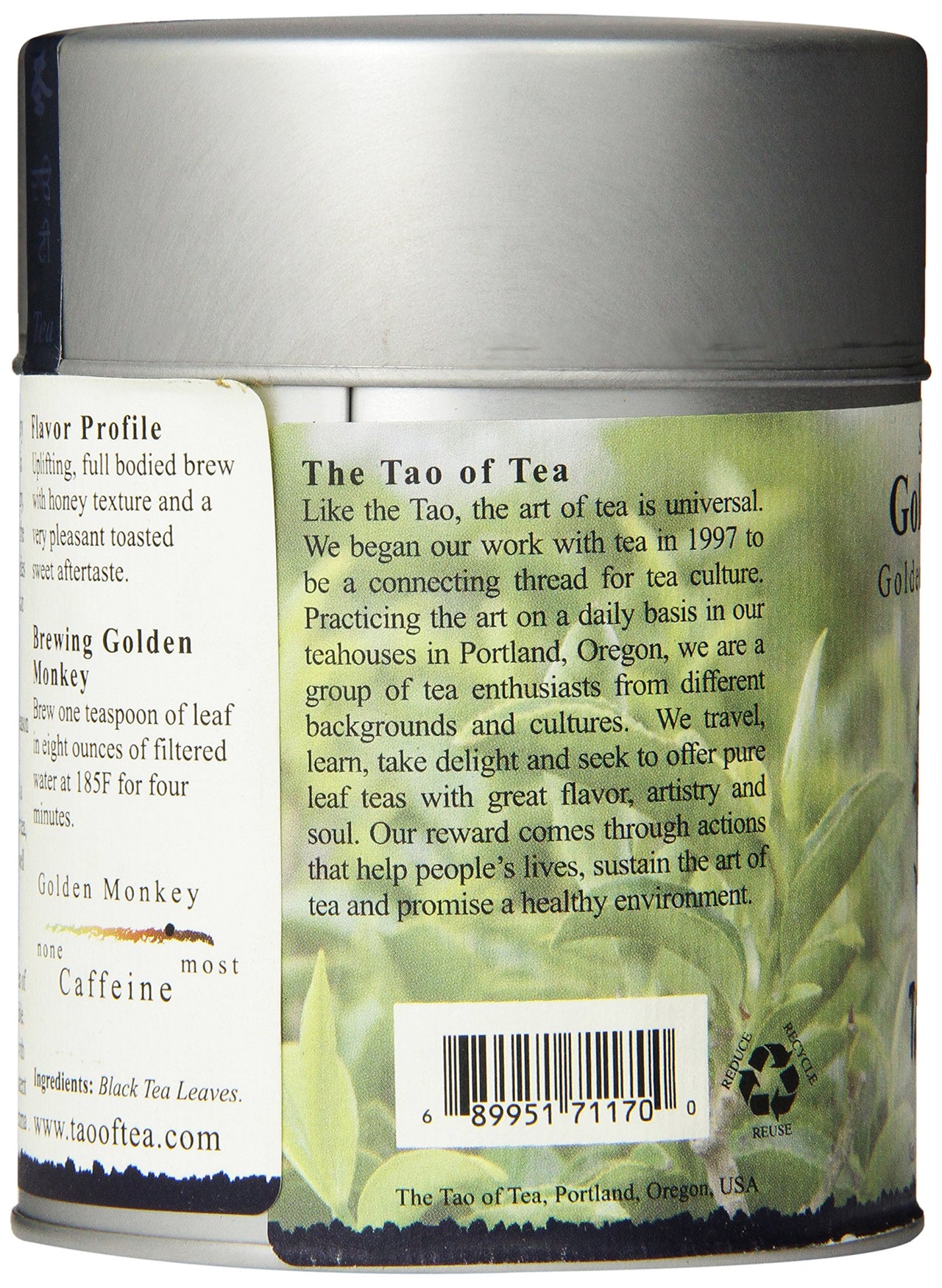 The Tao of Tea, Golden Monkey Black Tea, Loose Leaf, 3.5 Ounce Tin