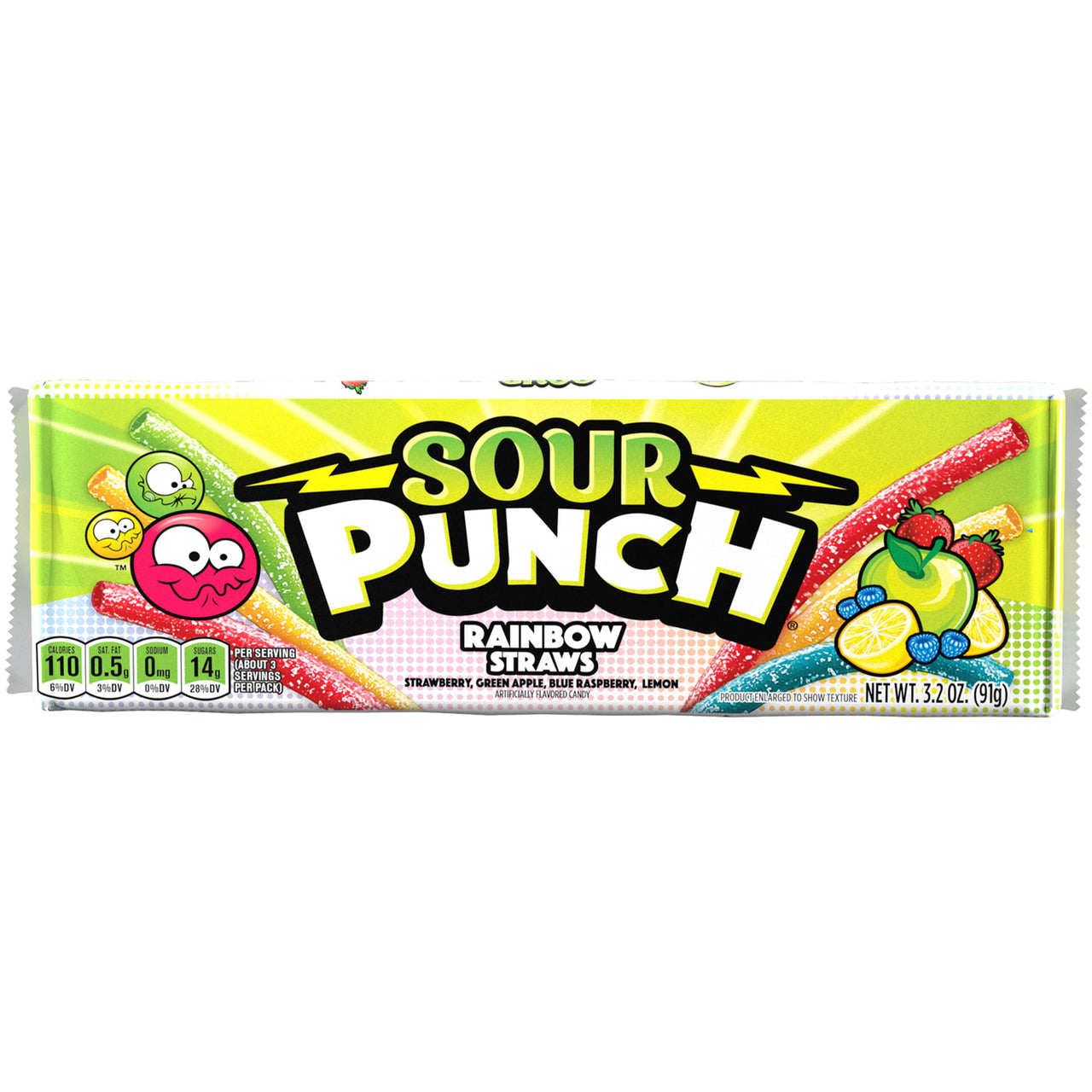 Sour Punch Straws Rainbow Assorted Chewy Candy, 3.2oz Movie Tray