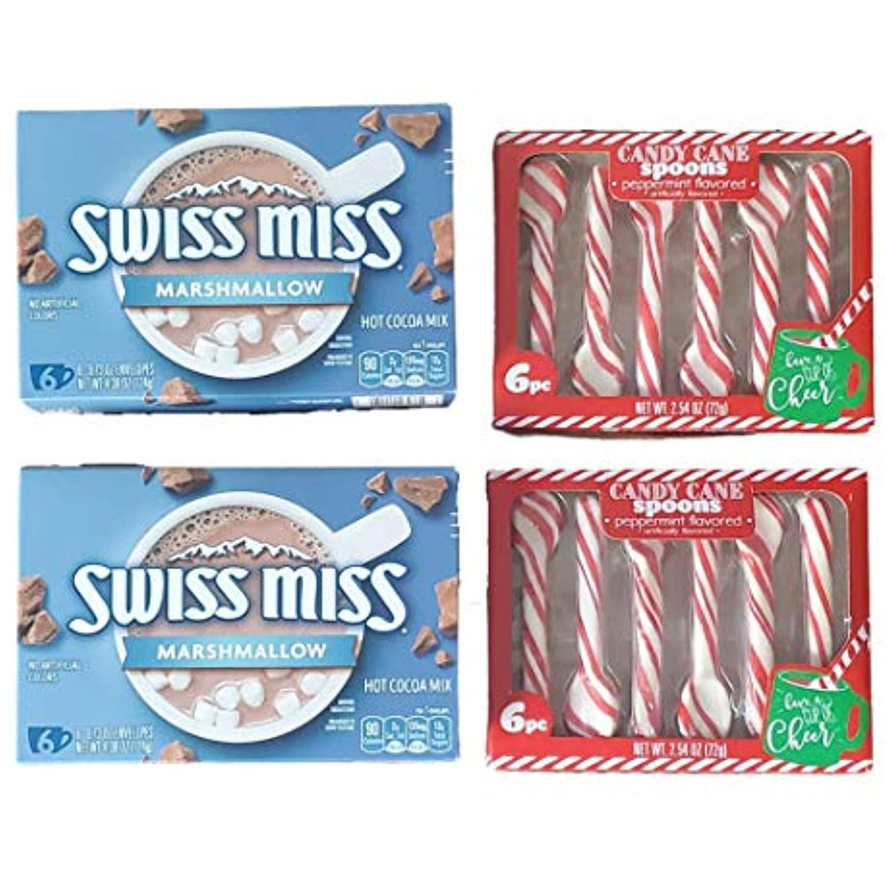 Swiss Miss Marshmallow Hot Chocolate (12) & Candy Cane Peppermint Spoons (12) Bundle
