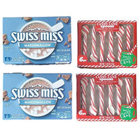 Swiss Miss Marshmallow Hot Chocolate (12) & Candy Cane Peppermint Spoons (12) Bundle