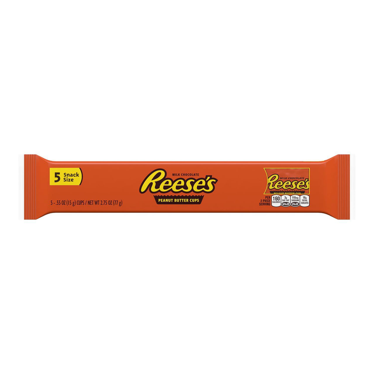 Reese's , Milk Chocolate Peanut Butter Cups Snack Size Candy, Gluten Free, Individually Wrapped, 0.55 oz, Pack 5 Ct